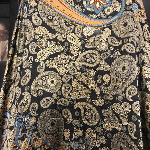 La Fiorentina brown blue Paisley rabbit fur scarf shawl poncho Made in Itlay - Picture 3 of 7